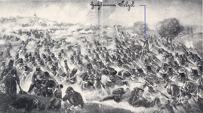 Zeitgenössische Darstellung der Schlacht bei Custozza von Klein